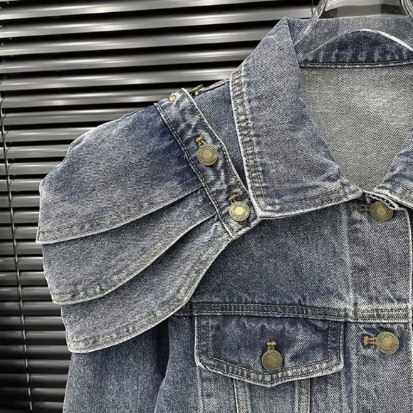 Unique Denim Jacket with Empire Shoulder Details - Picture 10 of 16